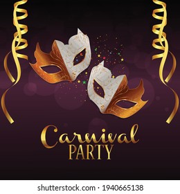 	
Carnival celebration party greeting card with golden