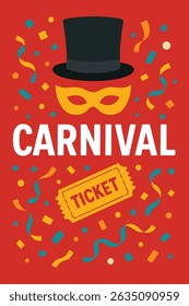 Carnival Celebration Poster Design with Mask and Ticket