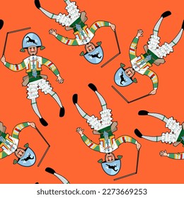 Carnival character (peliqueiros)of Carnival of Laza (El Entroido de Laza). Seamless background pattern. Vector illustration 


