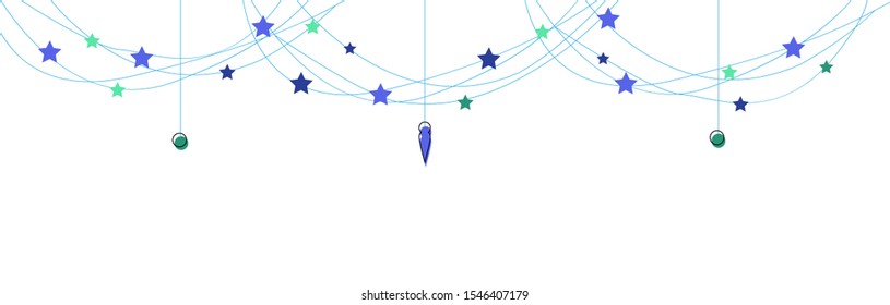 Carnival, Christmas or New Year garland with Beads, jewelry of various shapes, stars. Decorative colorful party pennants for birthday celebration, festival and fair decoration. Vector