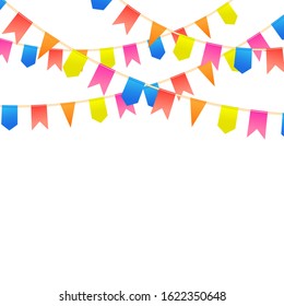 Carnival, Christmas or New Year garland  Decorative colorful party pennants for birthday celebration, festival and fair decoration. Vector Isolated illustration