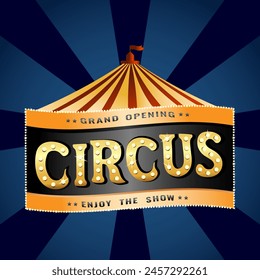 Carnival circus banner with dome Illustration retro and vintage 
 red badge poster, with marquee, Carnival  Frame. Sign circus, circus banner