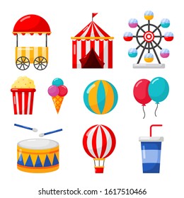 carnival and circus icons set isolated on white background. vector Illustration.