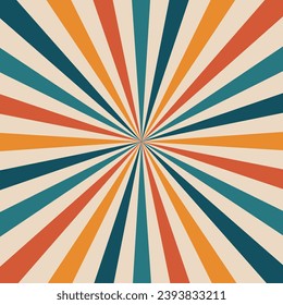 Carnival or circus retro rays background. Vintage vector layout, sunbeam burst. Backdrop with red, blue and yellow muted radiating stripes creating hypnotic effect, evoking a sense of nostalgia