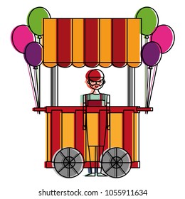 carnival circus seller with cart balloons