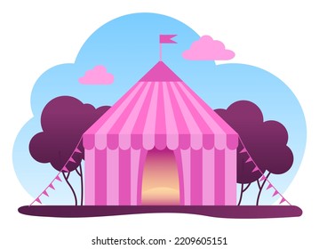 Carnival circus tent, amusement park element. Vector illustration isolated on white background