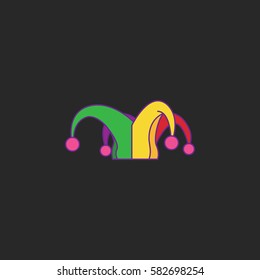 Carnival or clown or Mardi Gras hat symbol simple flat icon on background