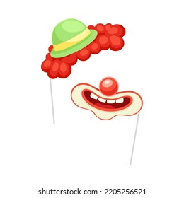 Carnival Clown Mask with Mouth and Hat on Pole as Accessory for Festive Party Celebration Vector Illustration