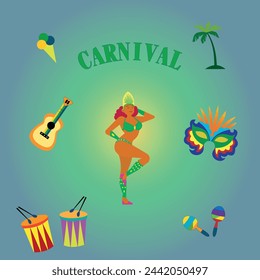 Carnival collection of colorful design. Design for Brazil Carnival. Decorative abstract illustration with colorful doodles.