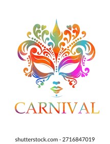 Carnival colored mask. Festive background Hand drawn Not AI, vector illustration.