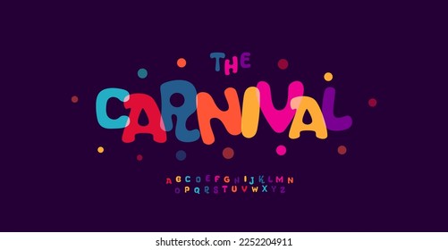 Carnival colorful alphabet, playful letters, funny festival font for bright fiesta logo, mexican headline, birthday and greeting card typography, thank you phrases. Vector typographic design.