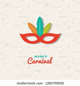 Carnival - colorful card with mask. Vector