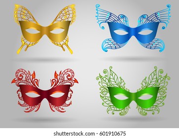 Carnival colorful mask set .Masquerade Party accessories Vector illustration