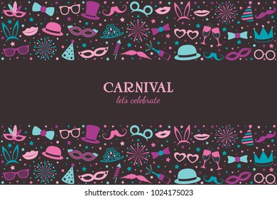 Carnival - colourful banner with funny icons. Vector.