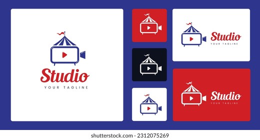 A Carnival Combination Logo Set with Television and Symbol Play, Suitable for Company Logos Engaged in Carnival, Video Maker, Podcast, Cinema, Film, and More.