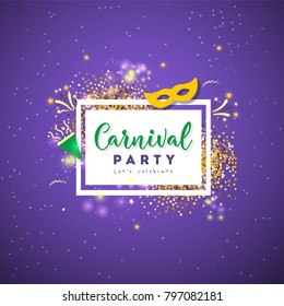 Carnival Concept Banner with on shiny background.  Fat Tuesday