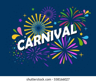 Carnival Concept with Fireworks Isolated on Blue Background