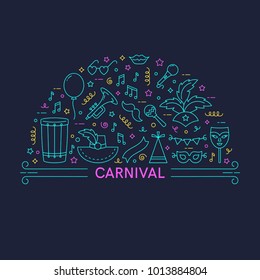 Carnival concept. Vector line style illustration.Template for flyer, banner and poster.