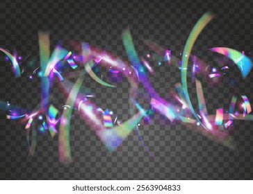 Carnival Confetti. 3d Background. Art Texture. Surprise Design. Happy Iridescent Illustration. Hologram Glitter. Abstract Banner. Pink Retro Ribbon. Purple Carnival Confetti