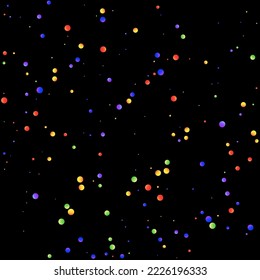 Carnival Confetti. Carnaval Party Background. Isolated Masquerade Border with Falling Round Dots. Multicolored Color Anniversary Banner on Black Backdrop. Rainbow Birthday Poster. Sylvester Design.