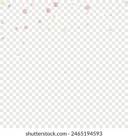Carnival Confetti. Carnaval Party Background. Sylvester Design. Isolated Masquerade Border with Falling Round Dots. Hologram Banner on Transparent Backdrop. Rainbow Birthday Poster.