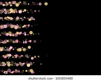 Carnival confetti circle decoration for card background, holiday vector illustration. Childish color round confetti dots, circles chaotic scatter, trendy rich bokeh background.