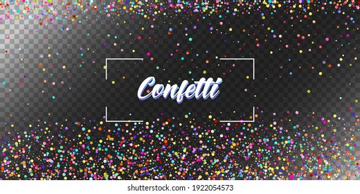 Carnival Confetti Explosion Vector Background. Birthday, New Year, Christmas Party Confetti Rain Shower. Falling Color Tinsel, Fiesta Celebration Design. Colorful Circles, Bubbles, Sparkle Decoration.