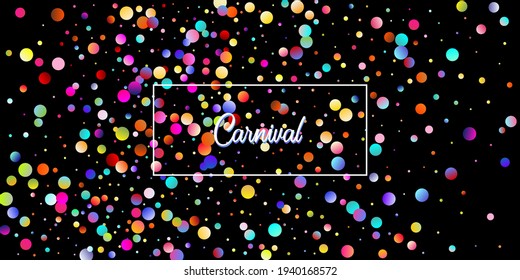 Carnival Confetti Explosion Vector Background. Falling Color Tinsel, Fiesta Celebration Design. Birthday, New Year, Christmas Party Confetti Rain Shower. Colorful Circles, Bubbles, Shine Decoration.