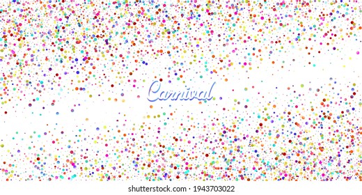 Carnival Confetti Explosion Vector Background. Birthday, New Year, Christmas Party Confetti Rain Shower. Falling Color Tinsel, Fiesta Celebration Design. Colorful Circles, Bubbles, Sparkle Decoration.