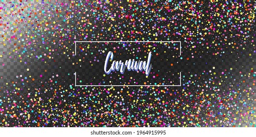 Carnival Confetti Explosion Vector Background. Colorful Circles, Bubbles, Shine Decoration. Falling Color Tinsel, Fiesta Celebration Design. Birthday, New Year, Christmas Party Confetti Rain Shower.