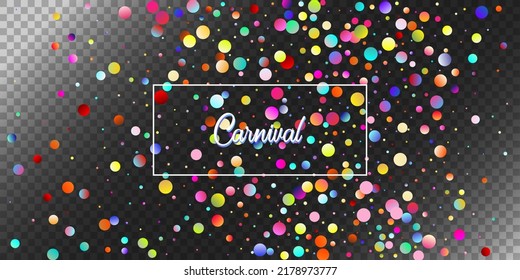 Carnival Confetti Explosion Vector Background. Falling Color Tinsel, Fiesta Celebration Design. Birthday, New Year, Christmas Party Confetti Rain Shower. Colorful Circles, Bubbles, Shine Decoration.