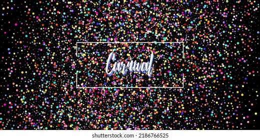 Carnival Confetti Explosion Vector Background. Falling Color Tinsel, Fiesta Celebration Design. Colorful Circles, Bubbles, Shine Decoration. Birthday, New Year, Christmas Party Confetti Rain Shower.