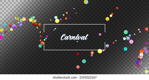 Carnival Confetti Explosion Vector Background. Falling Color Tinsel, Fiesta Celebration Design. Colorful Circles, Bubbles, Shine Decoration. Birthday, New Year, Christmas Party Confetti Rain Shower.