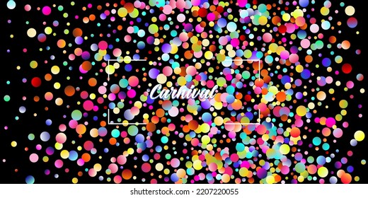 Carnival Confetti Explosion Vector Background. Falling Color Tinsel, Fiesta Celebration Design. Colorful Circles, Bubbles, Bokeh Decoration. Birthday, New Year, Christmas Party Confetti Rain Shower.