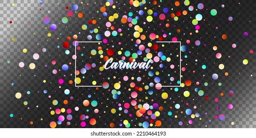 Carnival Confetti Explosion Vector Background. Birthday, New Year, Christmas Party Confetti Rain Shower. Falling Color Tinsel, Fiesta Celebration Design. Colorful Circles, Bubbles, Bokeh Decoration.