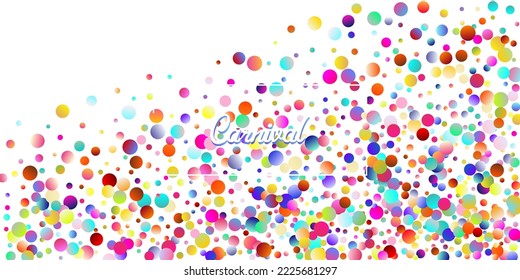 Carnival Confetti Explosion Vector Background. Falling Color Tinsel, Fiesta Celebration Design. Birthday, New Year, Christmas Party Confetti Rain Shower. Colorful Circles, Bubbles, Shine Decoration.