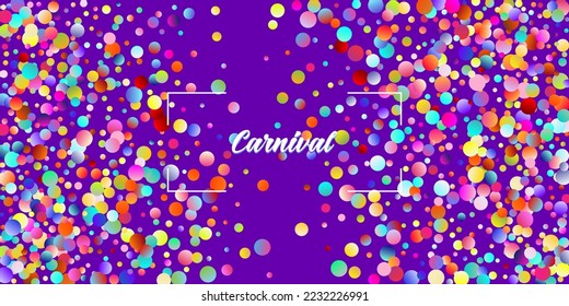 Carnival Confetti Explosion Vector Background. Birthday, New Year, Christmas Party Confetti Rain Shower. Falling Color Tinsel, Fiesta Celebration Design. Colorful Circles, Bubbles, Bokeh Decoration.