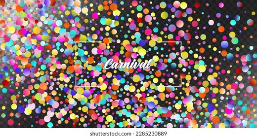 Carnival Confetti Explosion Vector Background. Birthday, New Year, Christmas Party Confetti Rain Shower. Falling Color Tinsel, Fiesta Celebration Design. Colorful Circles, Bubbles, Shine Decoration.
