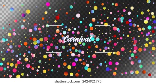 Carnival Confetti Explosion Vector Background. Falling Color Tinsel, Fiesta Celebration Design. Colorful Circles, Bubbles, Shine Decoration. Birthday, New Year, Christmas Party Confetti Rain Shower.