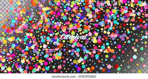 Carnival Confetti Explosion Vector Background. Birthday, New Year, Christmas Party Confetti Rain Shower. Falling Color Tinsel, Fiesta Celebration Design. Colorful Circles, Bubbles, Glitter Decoration.