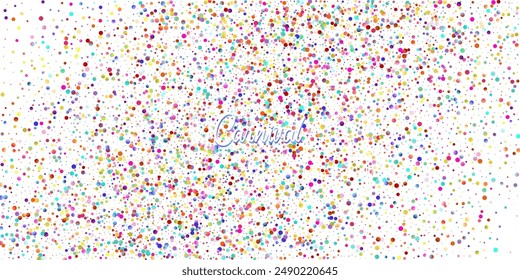 Carnival Confetti Explosion Vector Background. Falling Color Tinsel, Fiesta Celebration Design. Birthday, New Year, Christmas Party Confetti Rain Shower. Colorful Circles, Bubbles, Glitter Decoration.