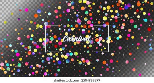 Carnival Confetti Explosion Vector Background. Colorful Circles, Bubbles, Sparkle Decoration. Falling Color Tinsel, Fiesta Celebration Design. Birthday, New Year, Christmas Party Confetti Rain Shower.