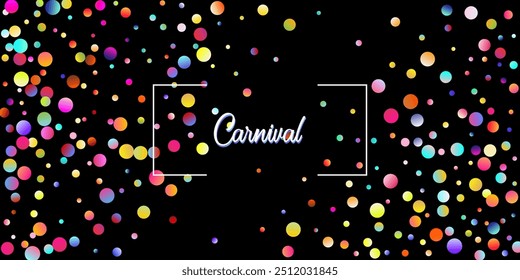 Fondo de Vector de explosión de confeti de carnaval. Tinsel de color que cae, diseño de la celebración de la fiesta. Cumpleaños, Año Nuevo, Fiesta de Navidad Confeti Lluvia Ducha. Círculos coloridos, burbujas, decoración Bokeh.