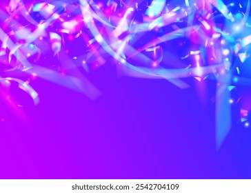 Carnival Confetti. Isolated Banner. 3d Burst. Foil Christmas Serpentine. Laser Element. Blue Happy Effect. Abstract Tinsel. Celebrate Background. Pink Carnival Confetti