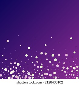 Carnival Confetti. Isolated Masquerade Border with Falling Round Dots. Neon Color Anniversary Banner on Purple Backdrop. Rainbow Birthday Poster. Sylvester Design. Carnaval Party Background.