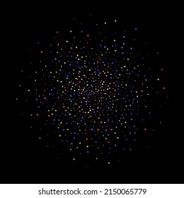 Carnival Confetti. Isolated Masquerade Border with Falling Round Dots. Multicolored Color Anniversary Banner on Black Backdrop. Carnaval Party Background. Sylvester Design. Rainbow Birthday Poster.