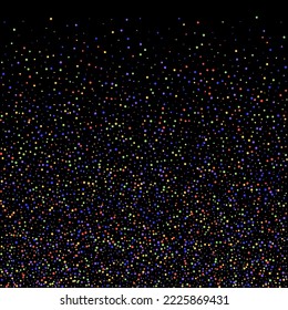 Carnival Confetti. Isolated Masquerade Border with Falling Round Dots. Sylvester Design. Rainbow Birthday Poster. Multicolored Color Anniversary Banner on Black Backdrop. Carnaval Party Background.