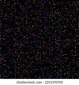 Carnival Confetti. Isolated Masquerade Border with Falling Round Dots. Rainbow Birthday Poster. Multicolored Color Anniversary Banner on Black Backdrop. Sylvester Design. Carnaval Party Background.