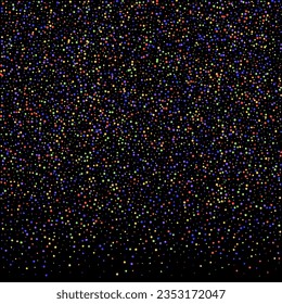 Carnival Confetti. Isolated Masquerade Border with Falling Round Dots. Rainbow Birthday Poster. Carnaval Party Background. Multicolored Color Anniversary Banner on Black Backdrop. Sylvester Design.