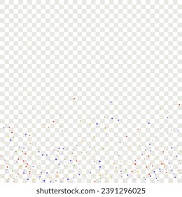 Carnival Confetti. Isolated Masquerade Border with Falling Round Dots. Red, Blue, Green, Orange Banner on Transparent Backdrop. Sylvester Design. Rainbow Birthday Poster. Carnaval Party Background.
